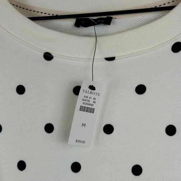 Talbots Shift Dress Women Medium White Black Terry Joy Dot Round Neck Preppy NWT - Picture 5 of 8